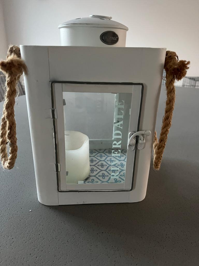 Stalen windlicht Riverdale - 25 cm hoog, Gebruikt, 25 tot 50 cm, Wit, Ophalen of Verzenden
