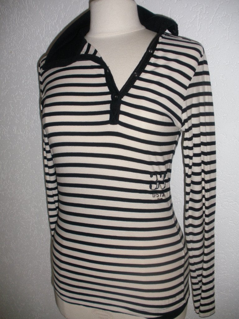 G-STAR polo t- shirt zwart ecru streep maat S - nieuw -, Maat 38/40 (M), Wit, Nieuw, Ophalen of Verzenden