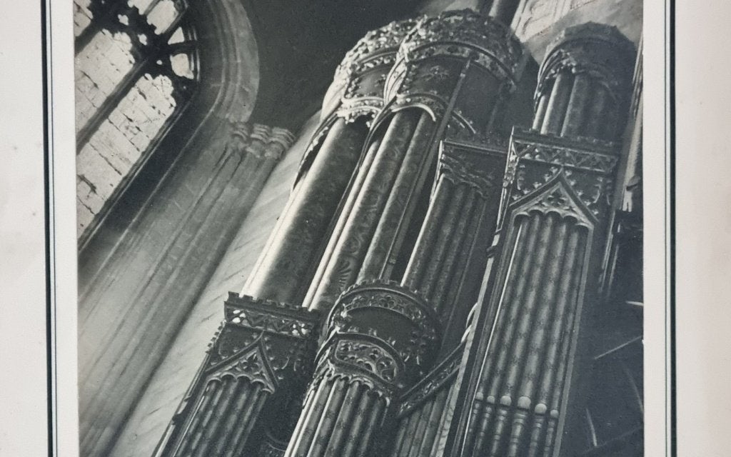 Vintage kunstfoto Diapason - orgel Eton College Chapel 1943, Ophalen, Foto, Fotografie, Met passe-partout