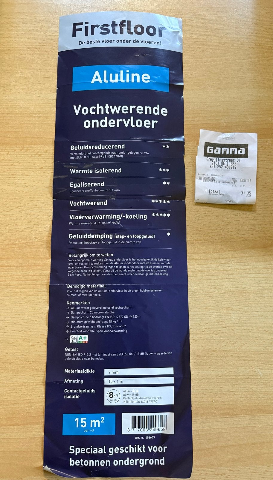 Firstfloor Aluline Vochtwerende Ondervloer 15m², Ophalen of Verzenden, Zo goed als nieuw, Overige materialen