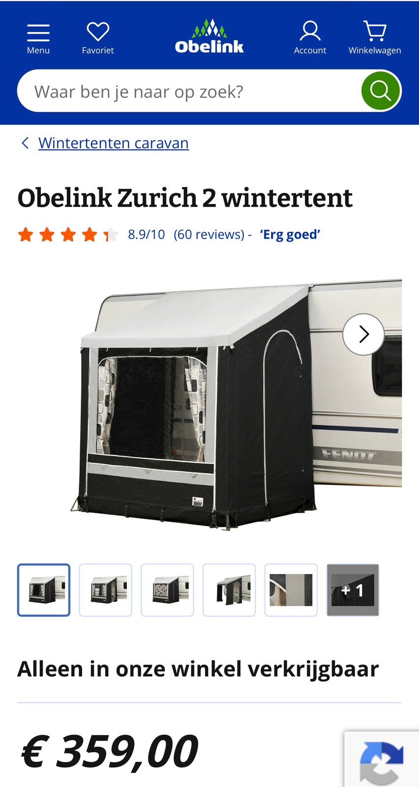Wintertent Obelink Zürich 2, Caravans en Kamperen, Ophalen, Zo goed als nieuw