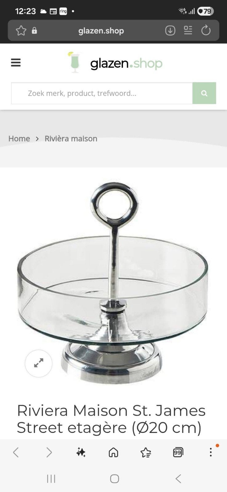 Riviera Maison St. James Street Etagère Rond 20 cm, Huis en Inrichting, Ophalen, Glas, Zilver, Klassiek