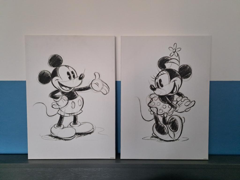 Mickey en Minnie Mouse Canvas Schilderijen (Set van 2), Kinderen en Baby's, Kinderkamer | Inrichting en Decoratie, Ophalen, Wanddecoratie