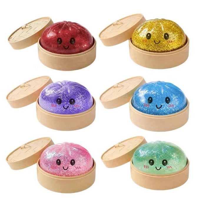 Grote glitter squishy Dumplings set van 6 stuks (10cm)