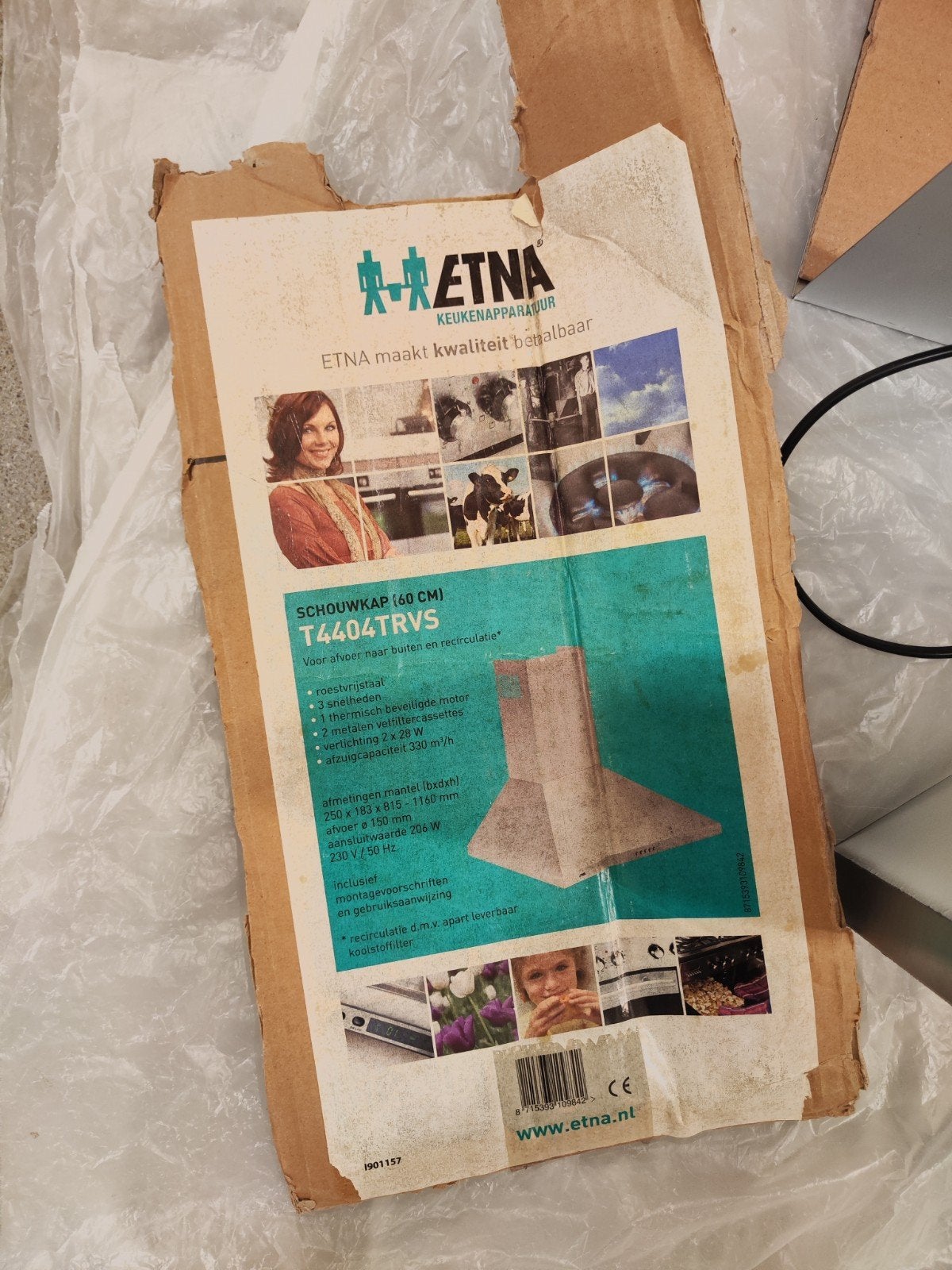 Etna T4404TRVS Afzuigkap 60cm - Nieuw in doos, Ophalen, Wandschouwkap, Motor, Nieuw
