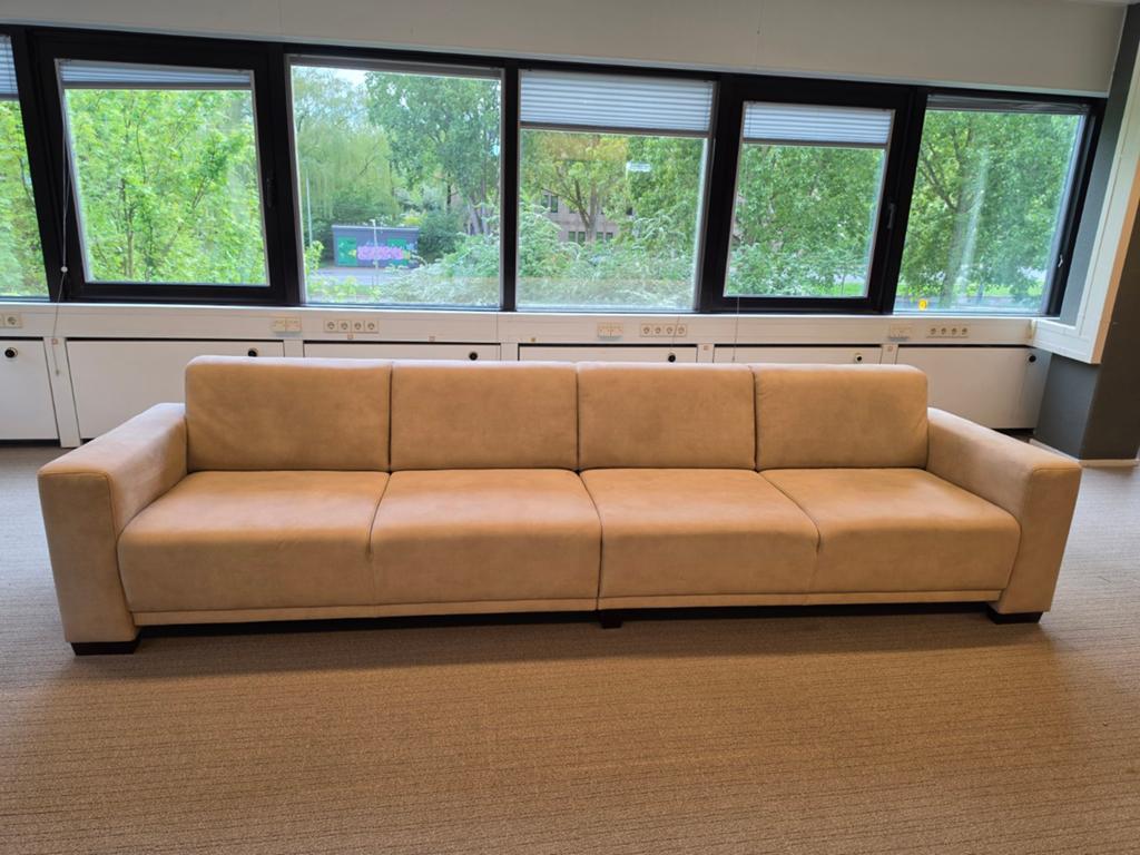 Beige microvezel lederen bank - Feelings - 3.5m, Ophalen, Overige materialen, 300 cm of meer, Zo goed als nieuw