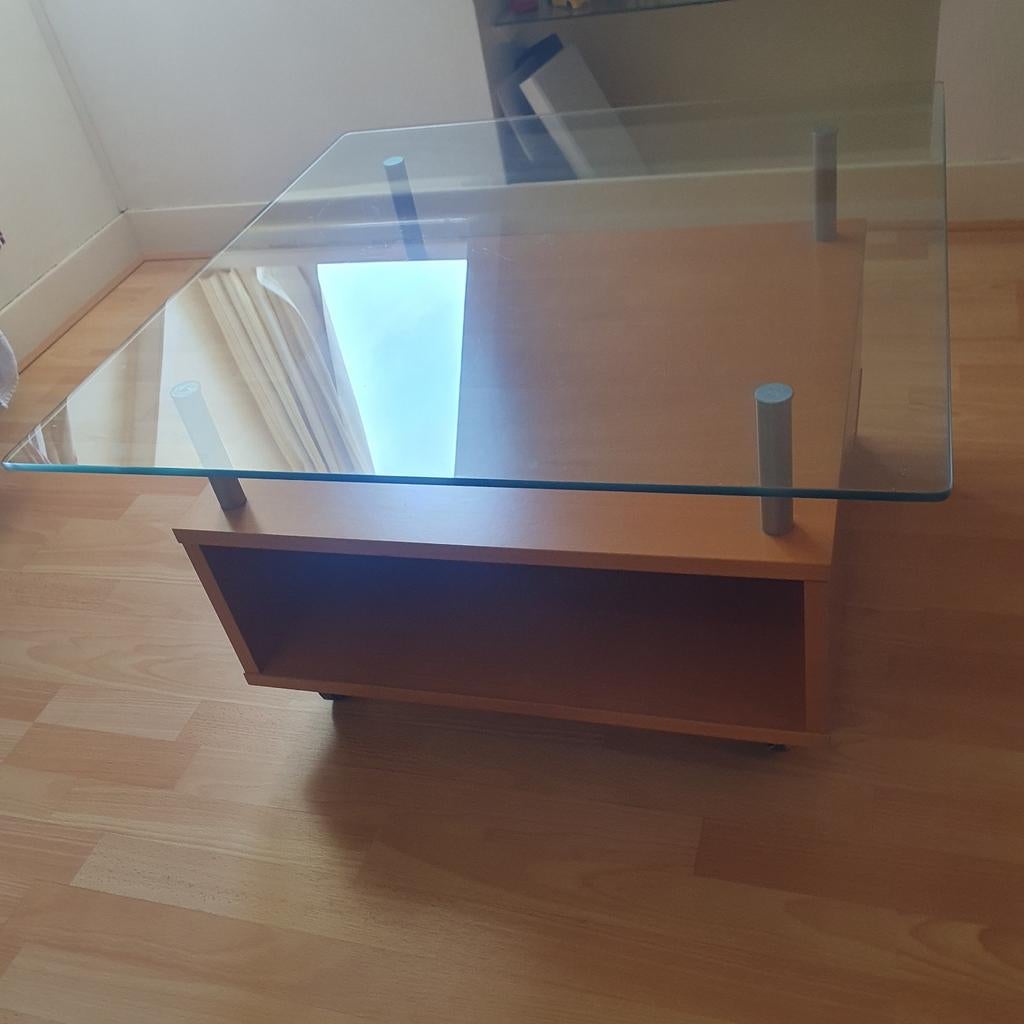 Ikea tafel 75x75 met opbergruimte en wielen, Ophalen, Gebruikt, 50 tot 100 cm, Glas