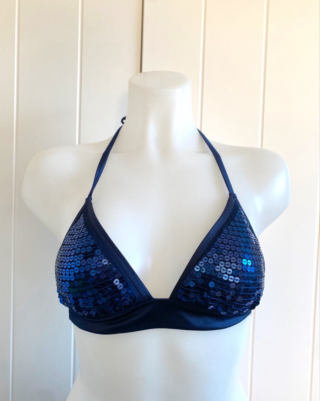Sensored Bikini Top Blauw Pailletten Maat 75A, Ophalen of Verzenden, Zo goed als nieuw, Blauw, Bikini