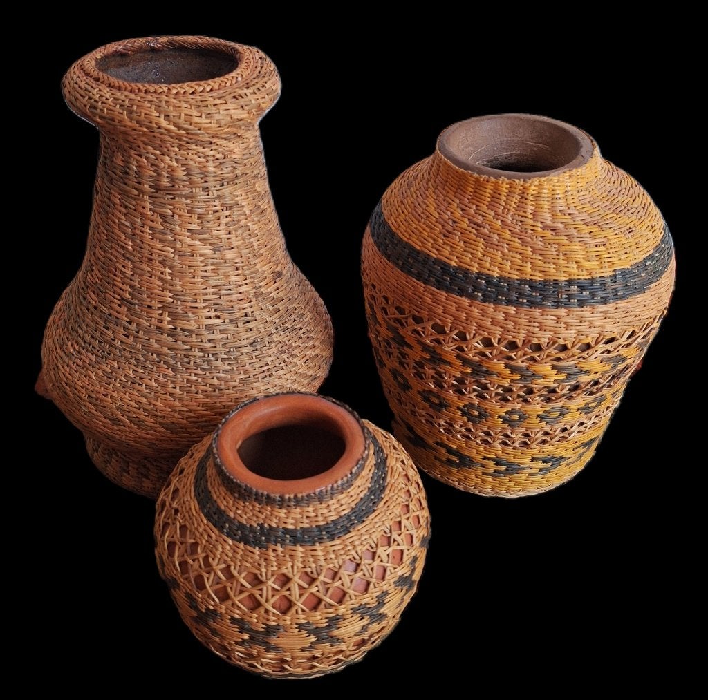 Indianen Sonora 'Seed Jars' Tohono O'odham Pima vlechtwerk, Antiek en Kunst, Handgemaakt, Natuurlijk materiaal, Overige typen