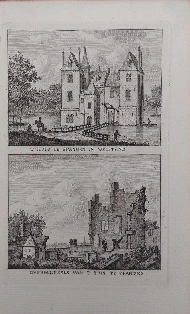 142-143 Huis te Spangen (2 afbeeldingen) Gravure J. Bulthuis, Ophalen of Verzenden