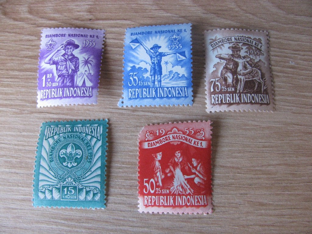 Set van 5 Scouting / Jamboree Postzegels 1955 / Indosesië, Verzenden, Gebruikt, Overige typen