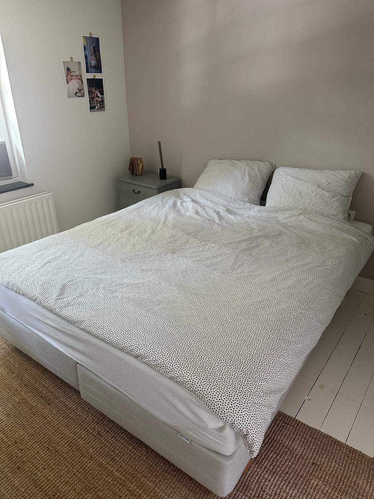 Ikea Boxspring 160x200cm (grijs) met matrassen en beddengoed, Ophalen, Gebruikt, Tweepersoons, 200 cm
