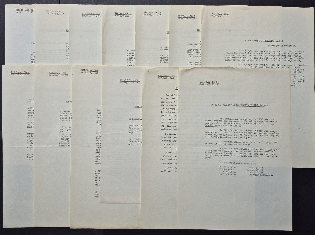 10 KLM persberichten uit 1939, nr. 1328 t/m 1352, Verzamelen, Ophalen of Verzenden, Gebruikt, Boek of Tijdschrift