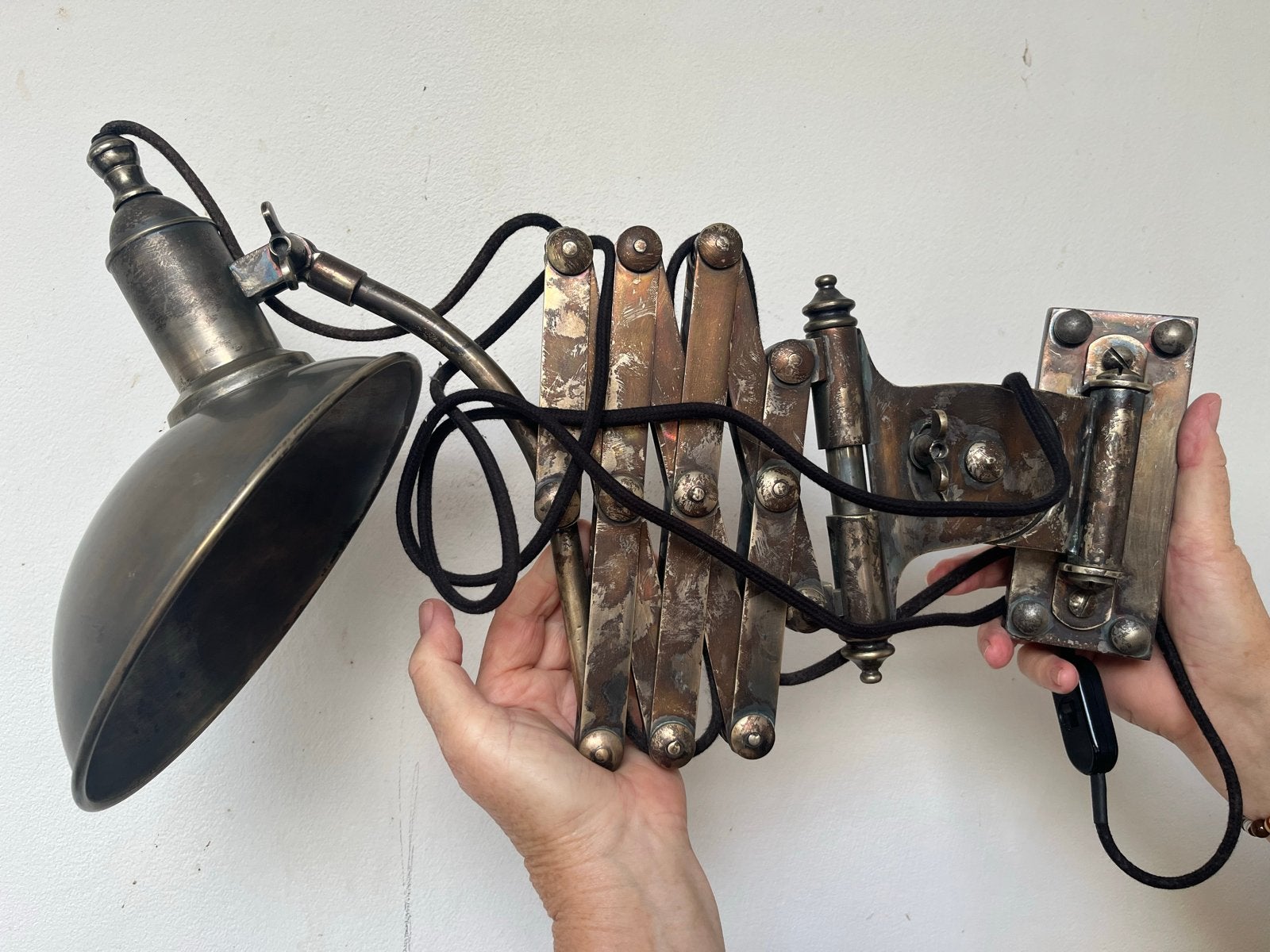 Antieke harmonica/schaarlamp - Zilverkleurig, Huis en Inrichting, Ophalen