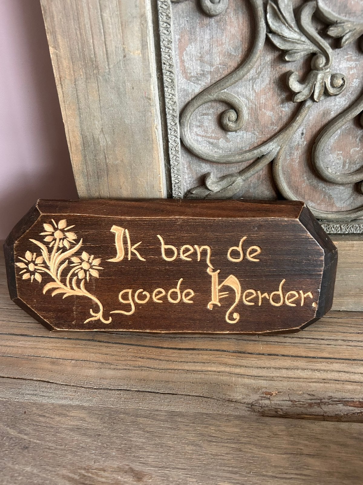 Bijbeltekst op hout, Antiek en Kunst, Antiek | Religie, Ophalen of Verzenden