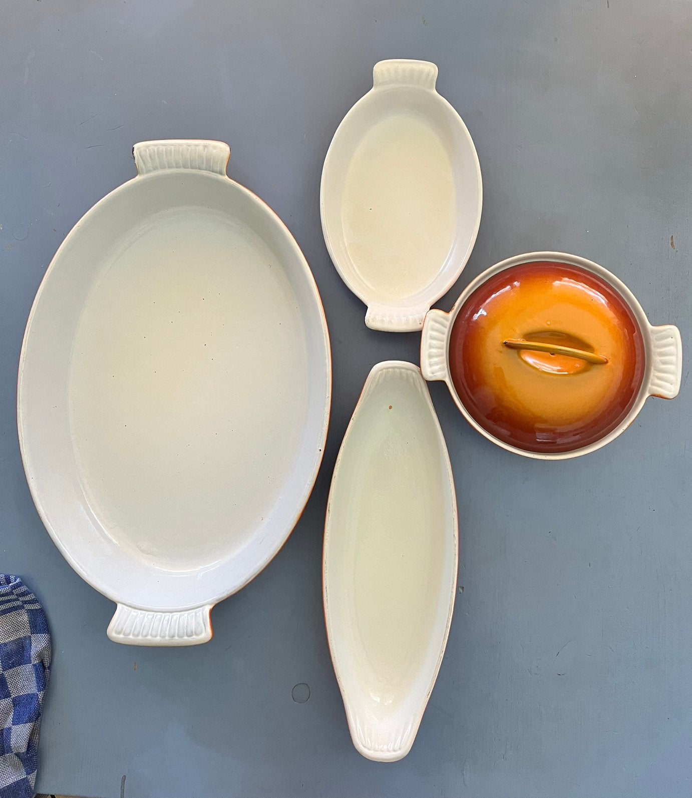 Dru  oranje ovenschalen, Ophalen, Vaatwasserbestendig, Gebruikt, Gietijzer