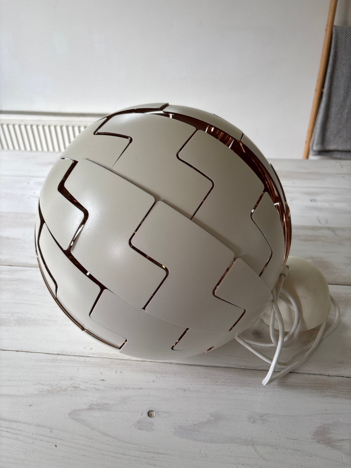 Moderne hanglamp wit/koper - uniek design, Ophalen, Zo goed als nieuw, Metaal, E27 (groot)
