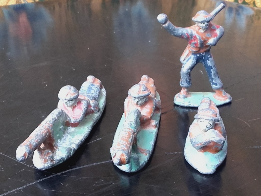 Vier soldaten antiek speelgoed uit Engeland van tin., Antiek en Kunst, Ophalen of Verzenden