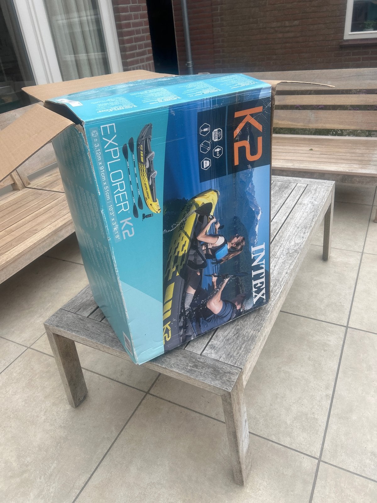 Intex Explorer K2 2-persoons opblaasbare kano met peddels, Ophalen, Opblaasbaar, Zo goed als nieuw, 2-persoons