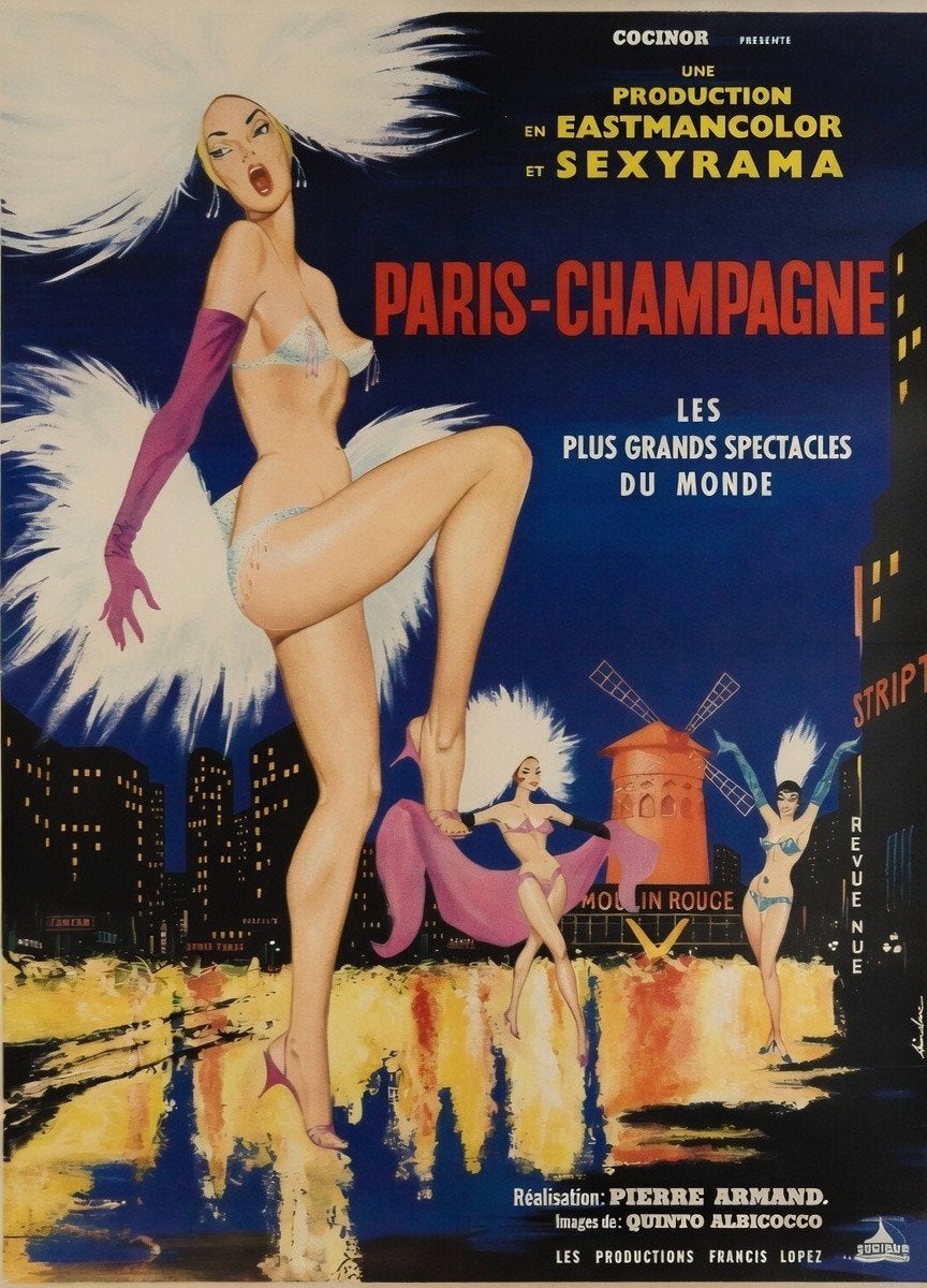 Vintage filmposter Paris-Champagne - Moulin Rouge, Verzamelen, Posters, Ophalen of Verzenden, Film en Tv