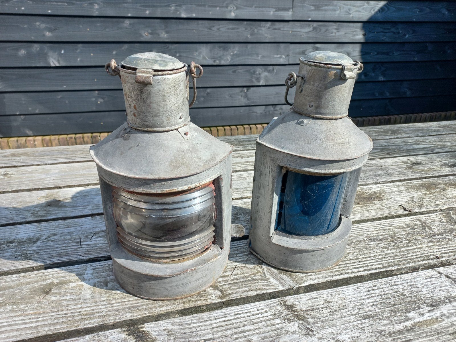 Set van 2 antieke scheepslantaarns - bakboord en stuurboord, Ophalen of Verzenden