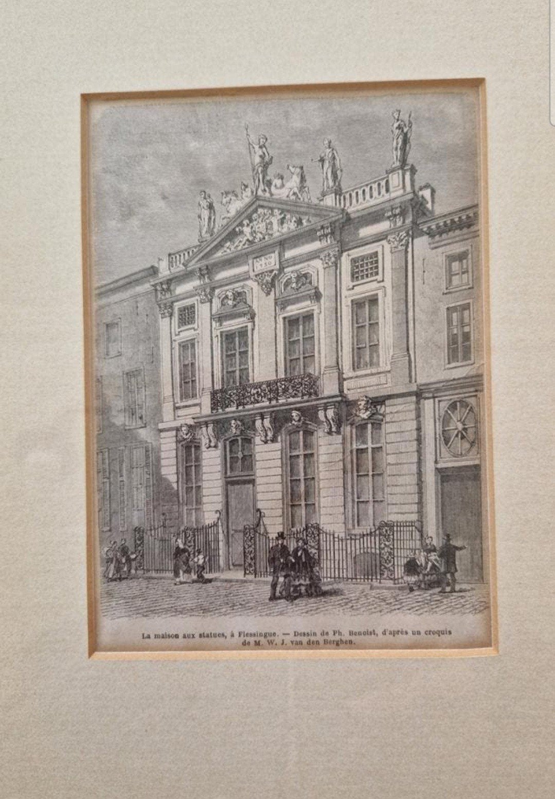 Gravure het beeldenhuis  Vlissingen 1874, 1800 - 1899, Architectuur, Ophalen of Verzenden, Ingelijst