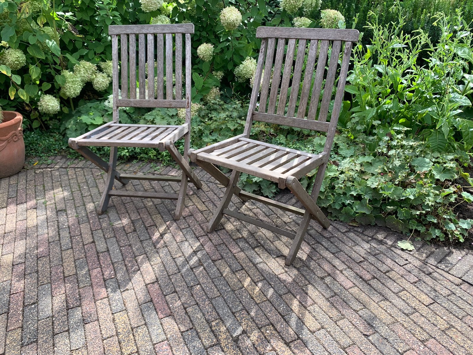 2 solide inklapbare bistro tuinstoelen. Teak., Ophalen, Teak, Teakhout, Zo goed als nieuw