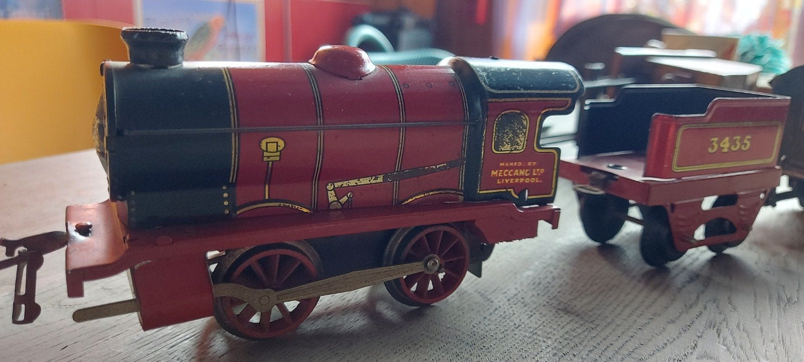 Antieke Hornby Meccano Spoor 0 treinset LMS Rood Ned. Octr., Ophalen of Verzenden, Gelijkstroom of Wisselstroom, Overige merken