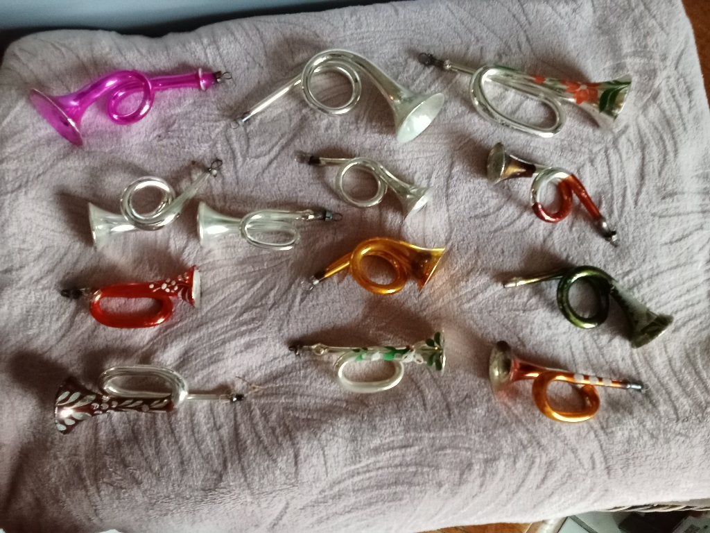 antieke glazen kerstbal model blaas instrumenten 1, Ophalen of Verzenden, Gebruikt