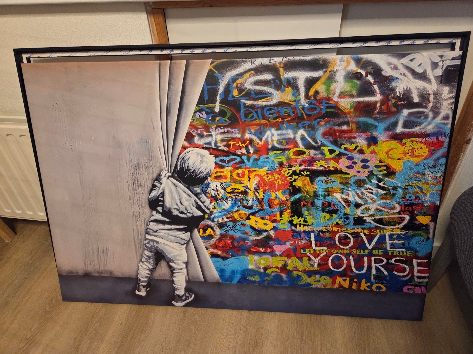 Canvas schilderij 80x120 cm met losse lijst 84x124 cm, Antiek en Kunst, Kunst | Schilderijen | Modern, Ophalen, Figuren, Ingelijst