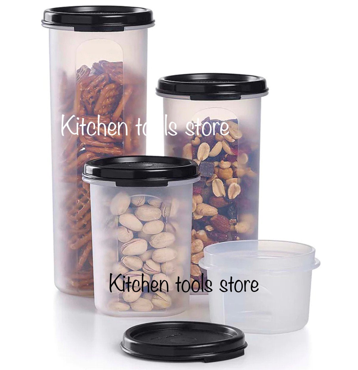Tupperware Ronde Ruimtespaarders voorraadbus bewaarbak zwart, Overige kleuren, Nieuw, Ophalen of Verzenden, Met deksel