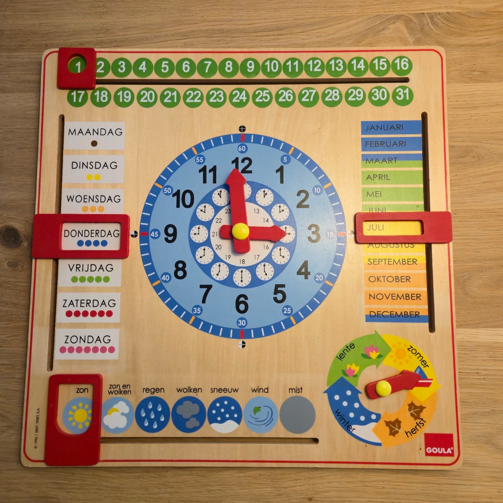 Houten leerklok en kalenderbord voor kinderen, Ophalen of Verzenden, Zo goed als nieuw, Taal en Lezen