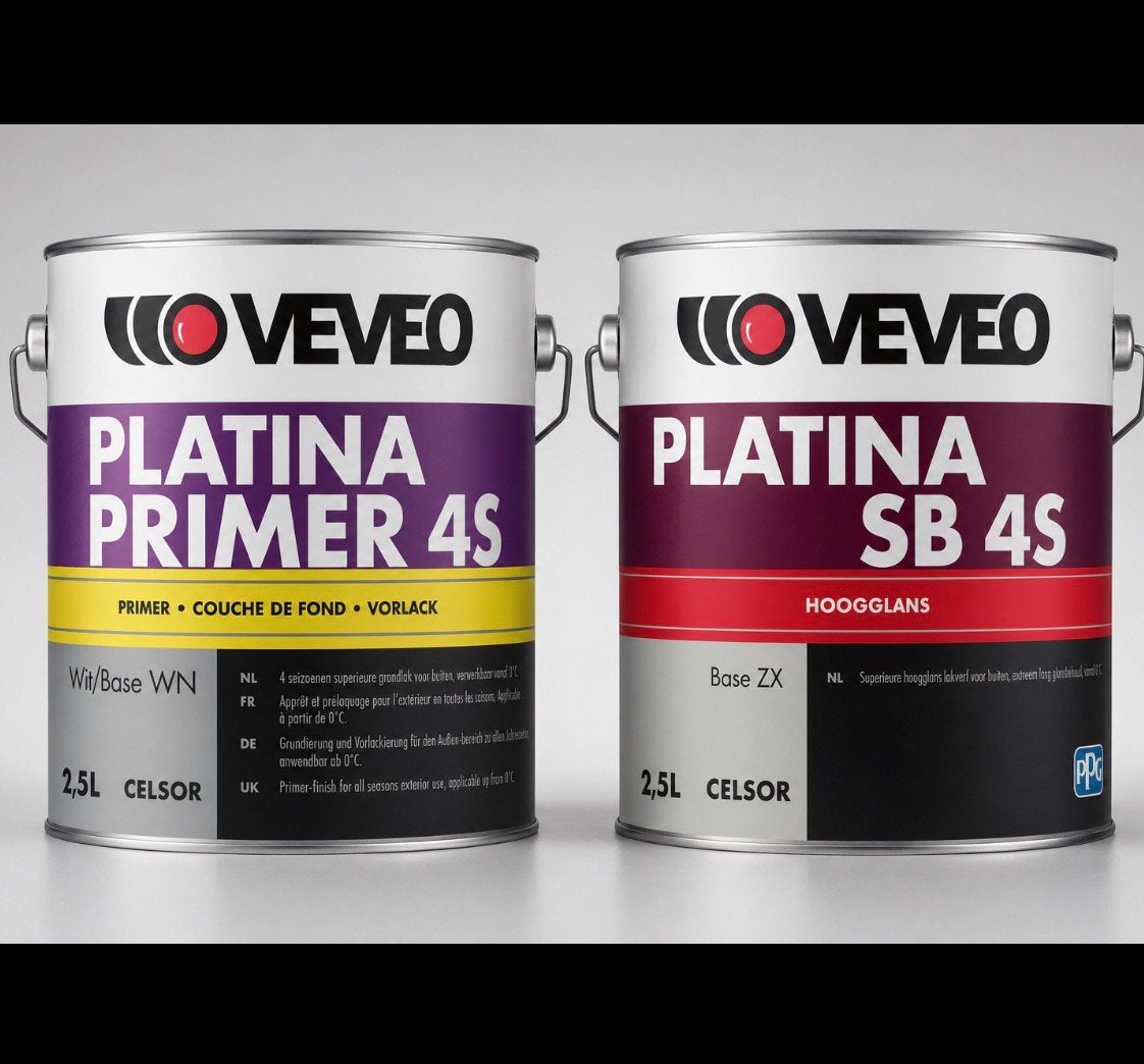 Veveo Platina Sb 4S Ral 9001 2.5L + 2.5L Primer 4S Hooglans, Verzenden, Nieuw, Wit