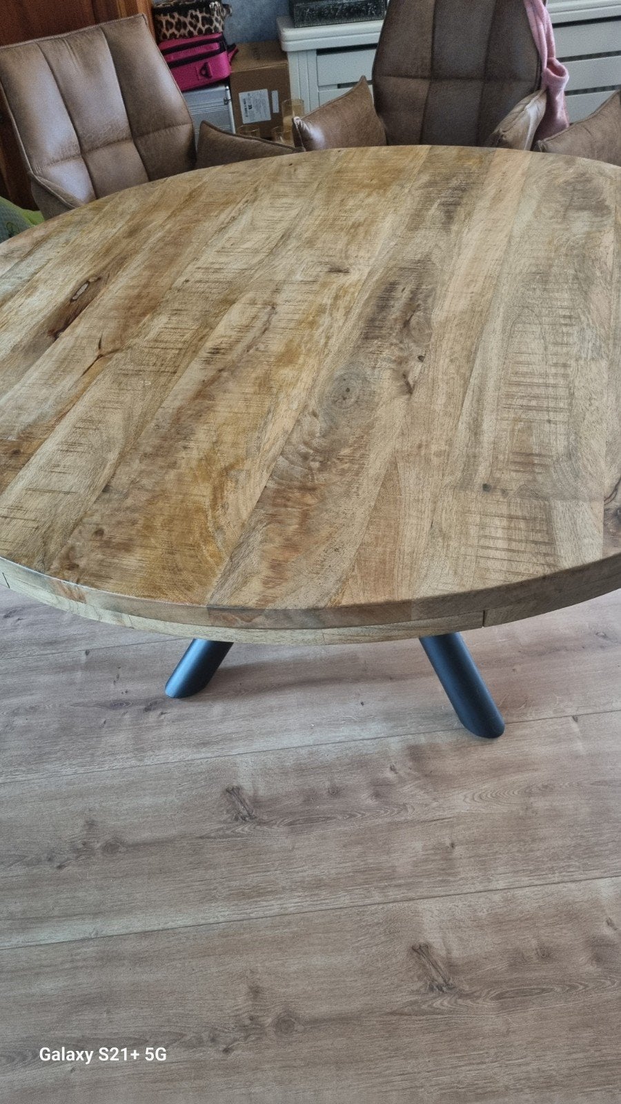 Mango tafel 150cm rond zo goed als nieuw, Huis en Inrichting, Overige materialen, 150 tot 200 cm, Rond, Ophalen of Verzenden