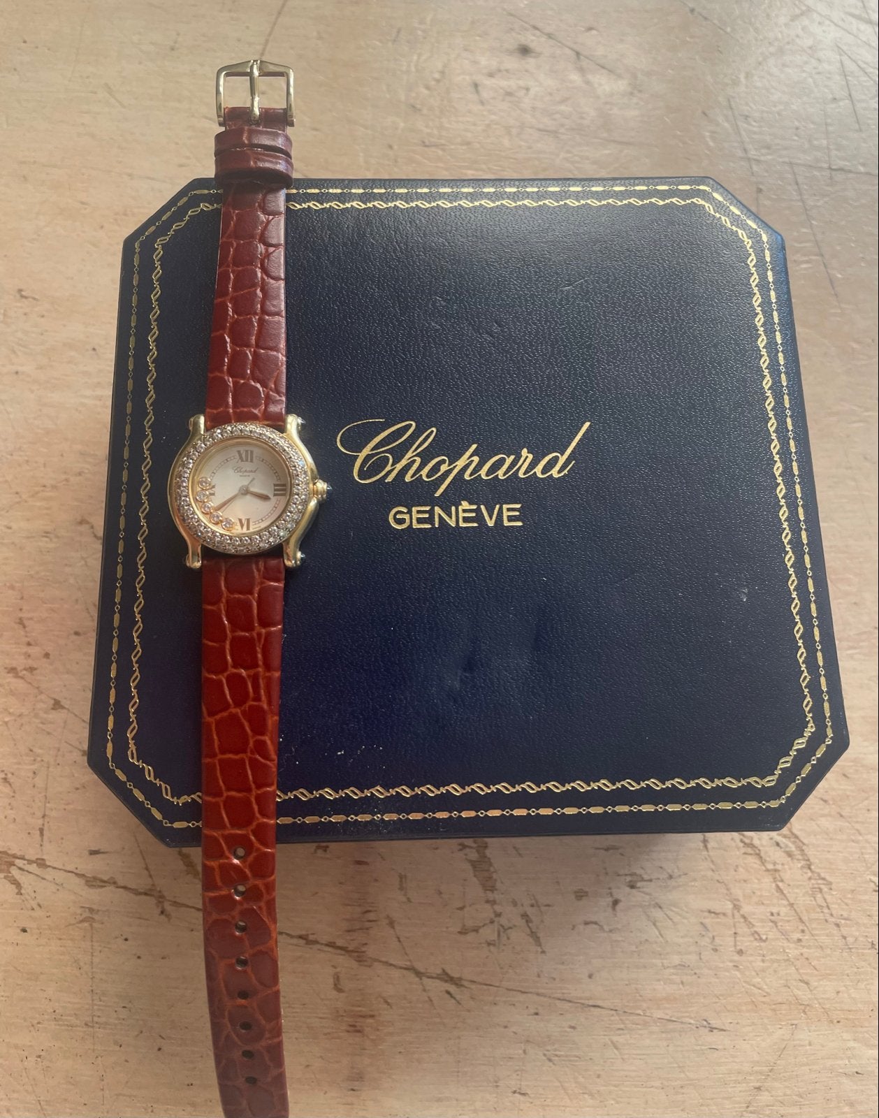 Zeer zeldzame Chopard Happy Sport 18k goud met diamanten, Overige merken, Leer, Polshorloge, Ophalen of Verzenden