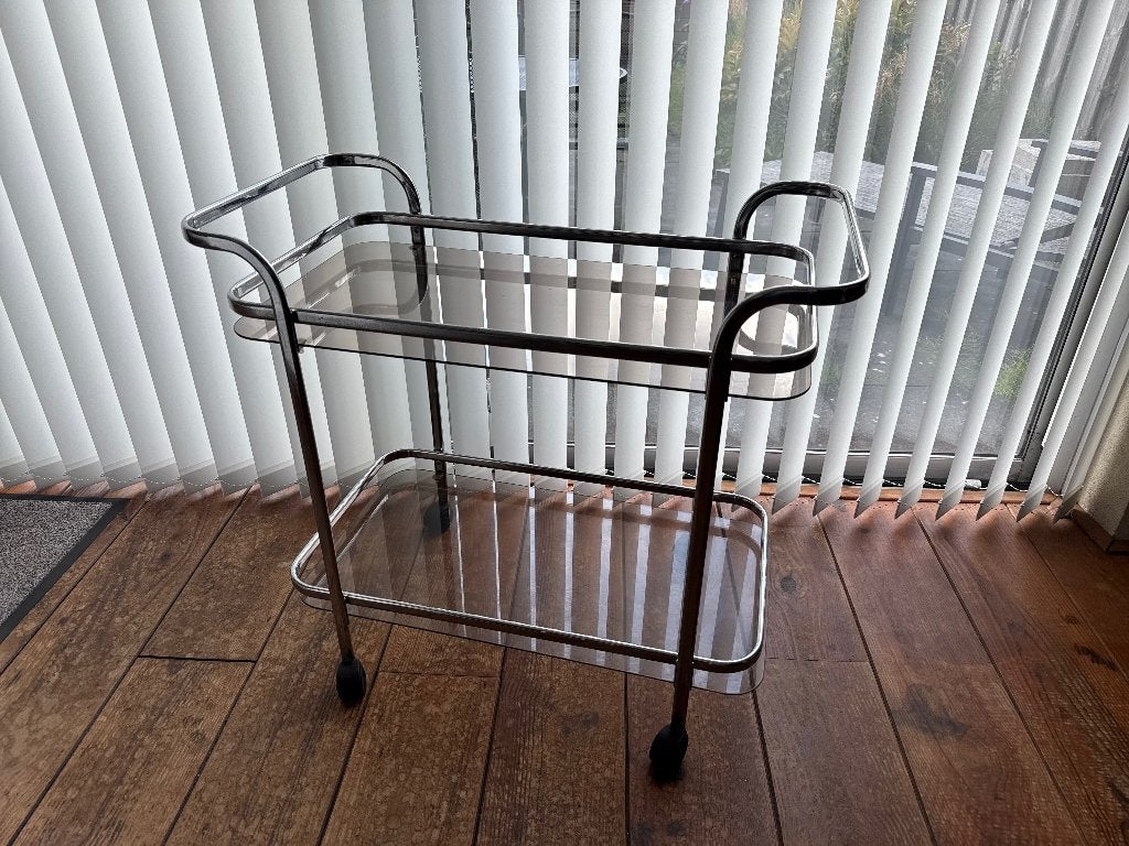 Vintage serveerwagen / theewagen met glasplaten, Antiek en Kunst, Ophalen