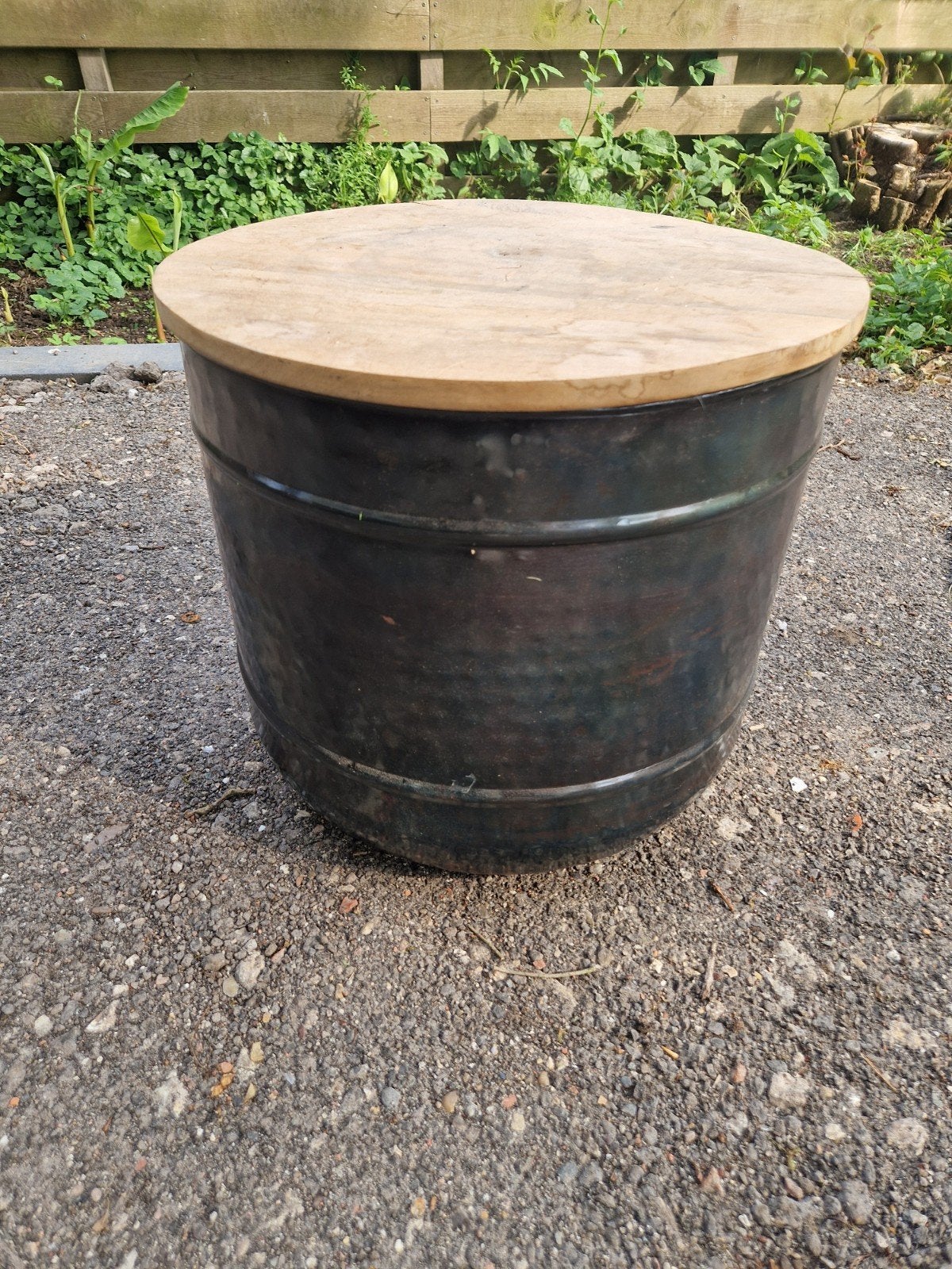 Industriële ronde ton met deksel - Bijzettafel, Minder dan 55 cm, Gebruikt, Rond, Ophalen