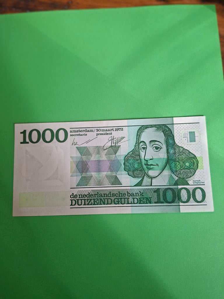 1000 gulden Spinoza uit 1972 in AUNC
Serie nummer 0022, Postzegels en Munten, Bankbiljetten | Nederland, Ophalen of Verzenden