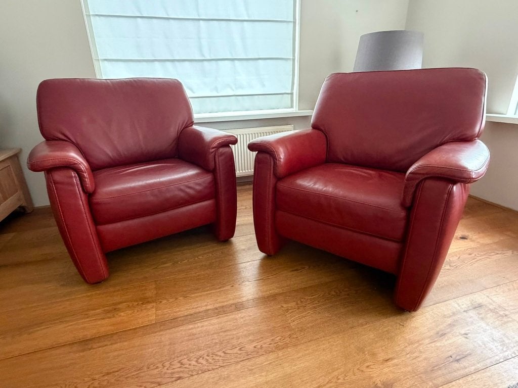 2 mooie leren fauteuils van W. Schillig, Ophalen, Klassiek, Zo goed als nieuw, 75 tot 100 cm