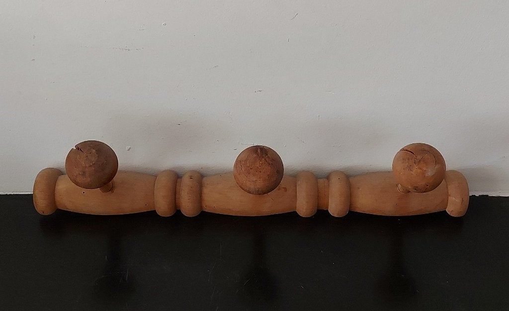 Vintage oude houten Franse kapstok 3 knoppen., Ophalen of Verzenden