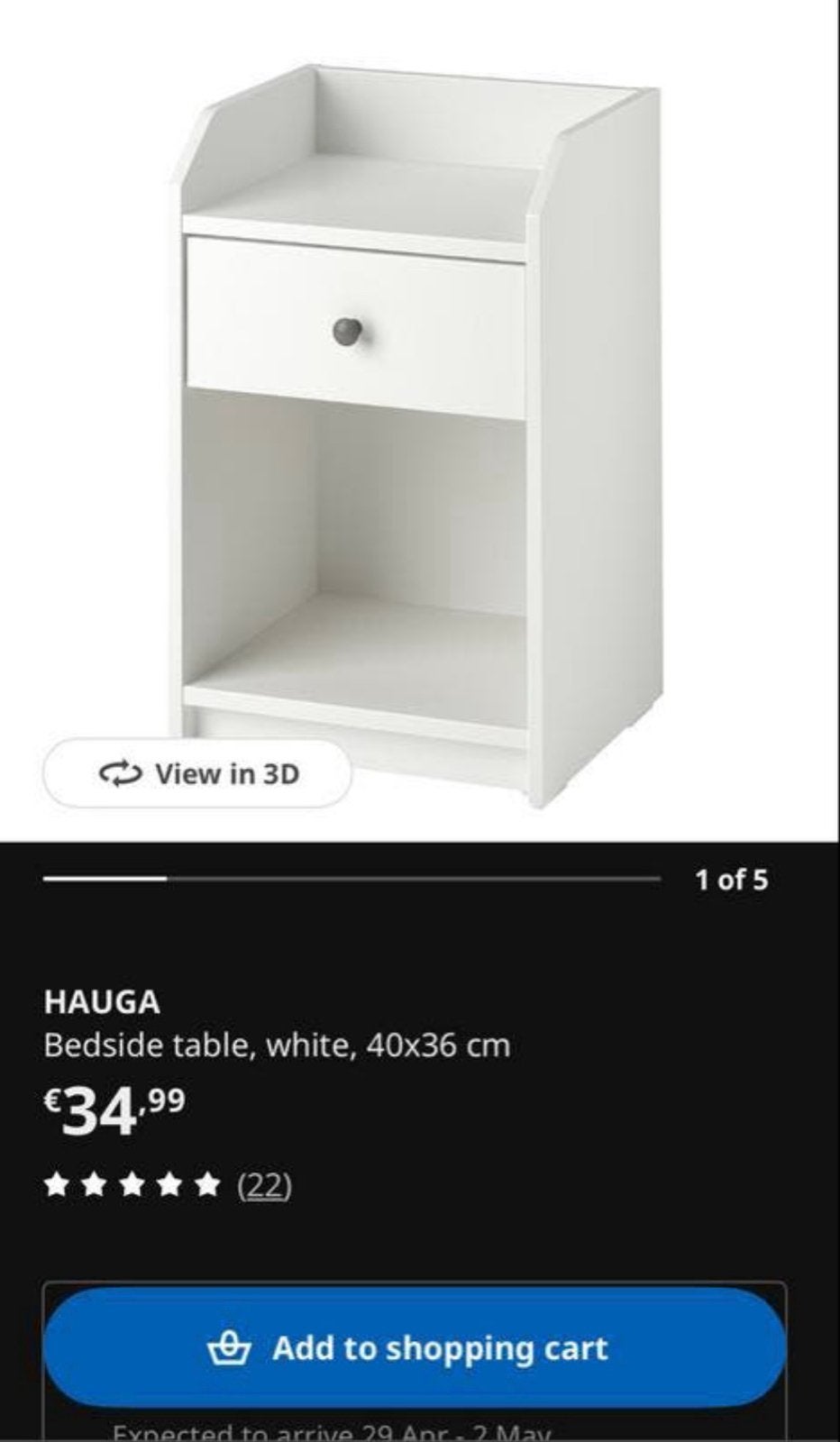 Ikea Hauga nachtkastje wit - 40x36 cm, Ophalen, Gebruikt, Minder dan 45 cm, 55 tot 70 cm