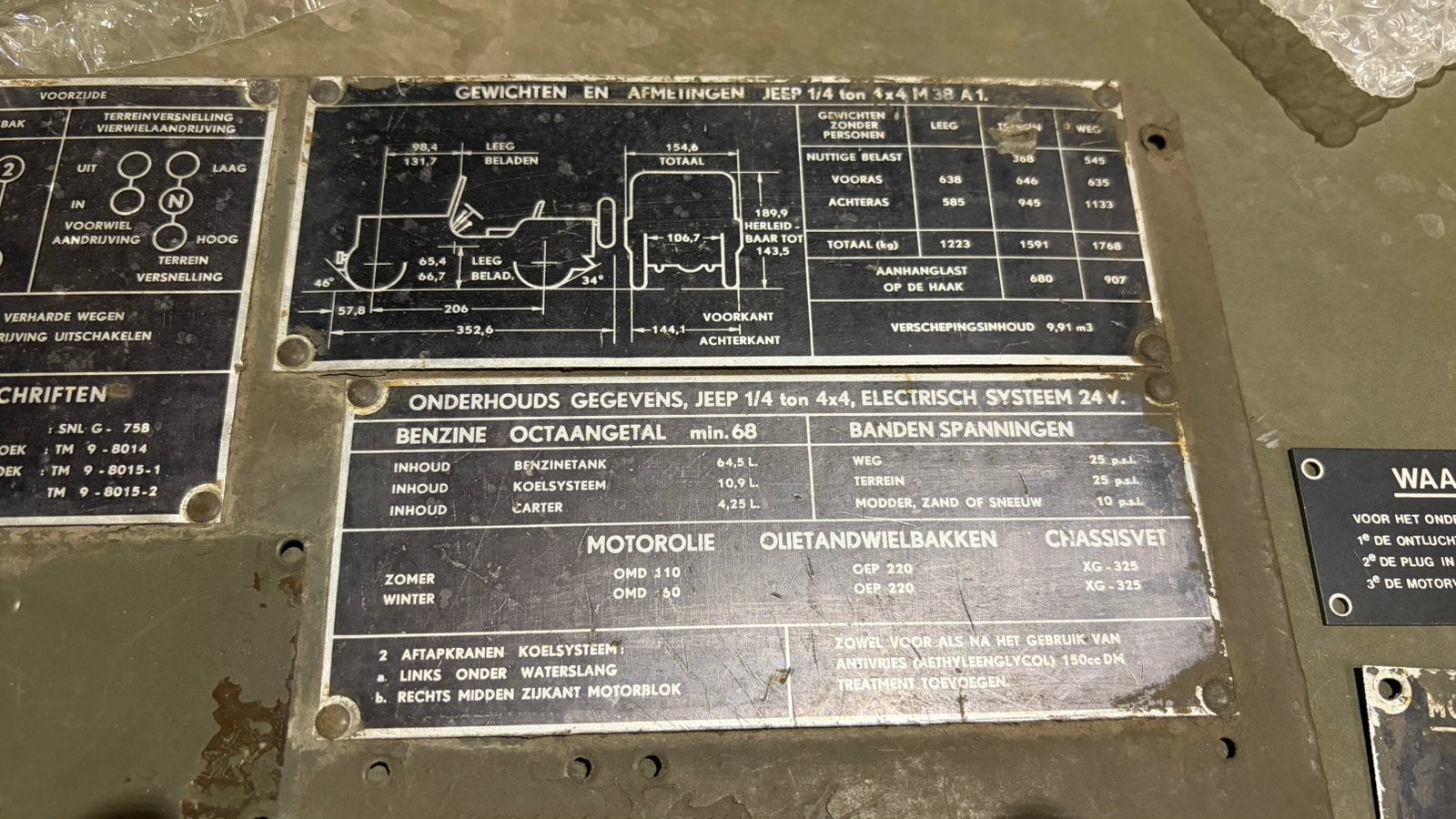 Jeep m38a1 Nekaf instructie platen., Ophalen of Verzenden