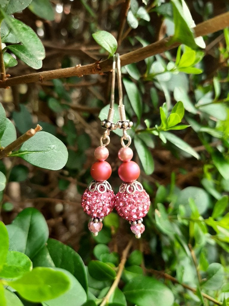 Oorbellen Pink Groove strass-swarovski-kristalglas zilver, Ophalen, Hangers, Met kristal, Nieuw