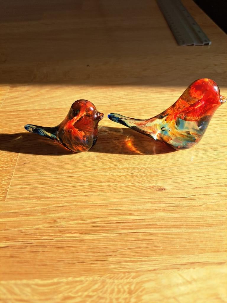 Twee prachtige glazen vogels - Handgemaakt kunstglas, Verzamelen, Beelden en Beeldjes, Ophalen of Verzenden