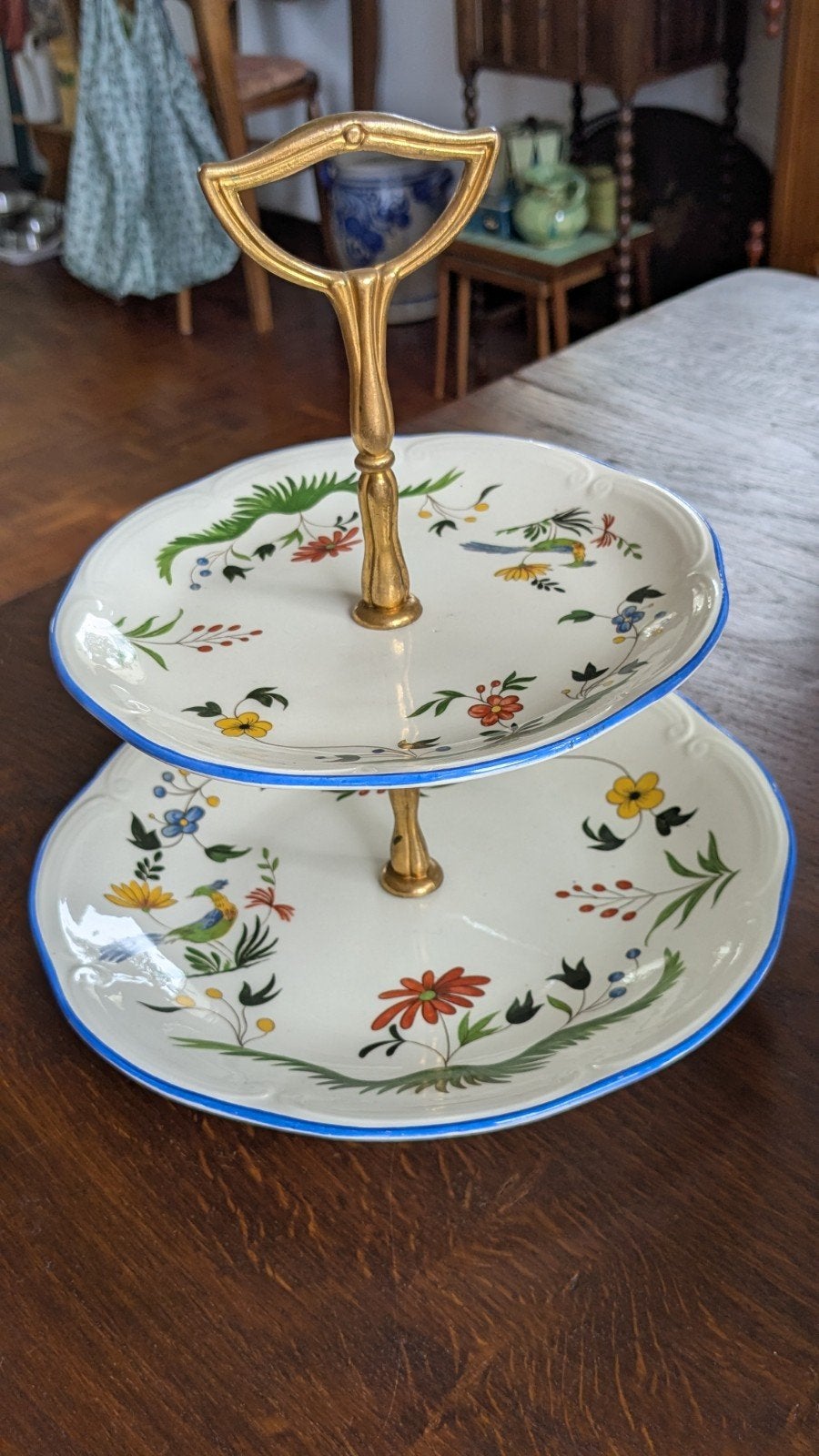 Gien France etagere met vogel- en bloemmotief, Antiek en Kunst, Ophalen