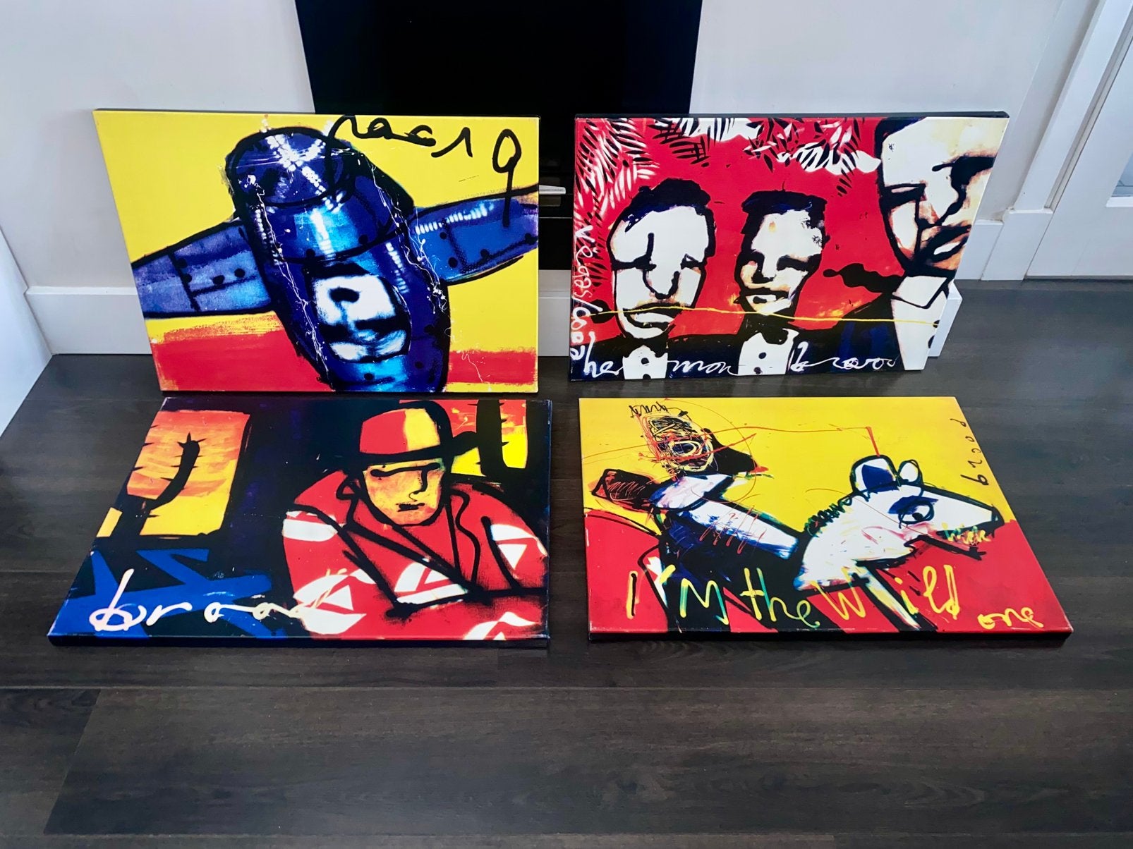 4 kleurrijke Herman Brood schilderijen op canvas – set van 4, Ophalen, Abstract