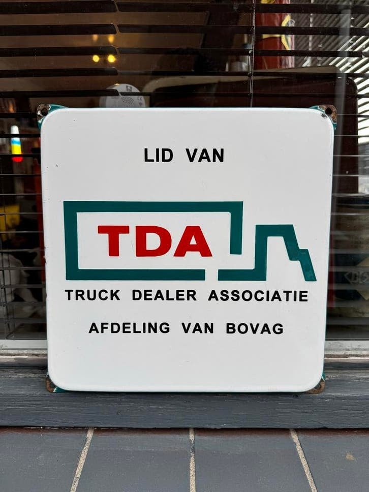 Vintage TDA Emaille Bord - Truck Dealer Associatie, Reclamebord, Gebruikt, ., Ophalen of Verzenden