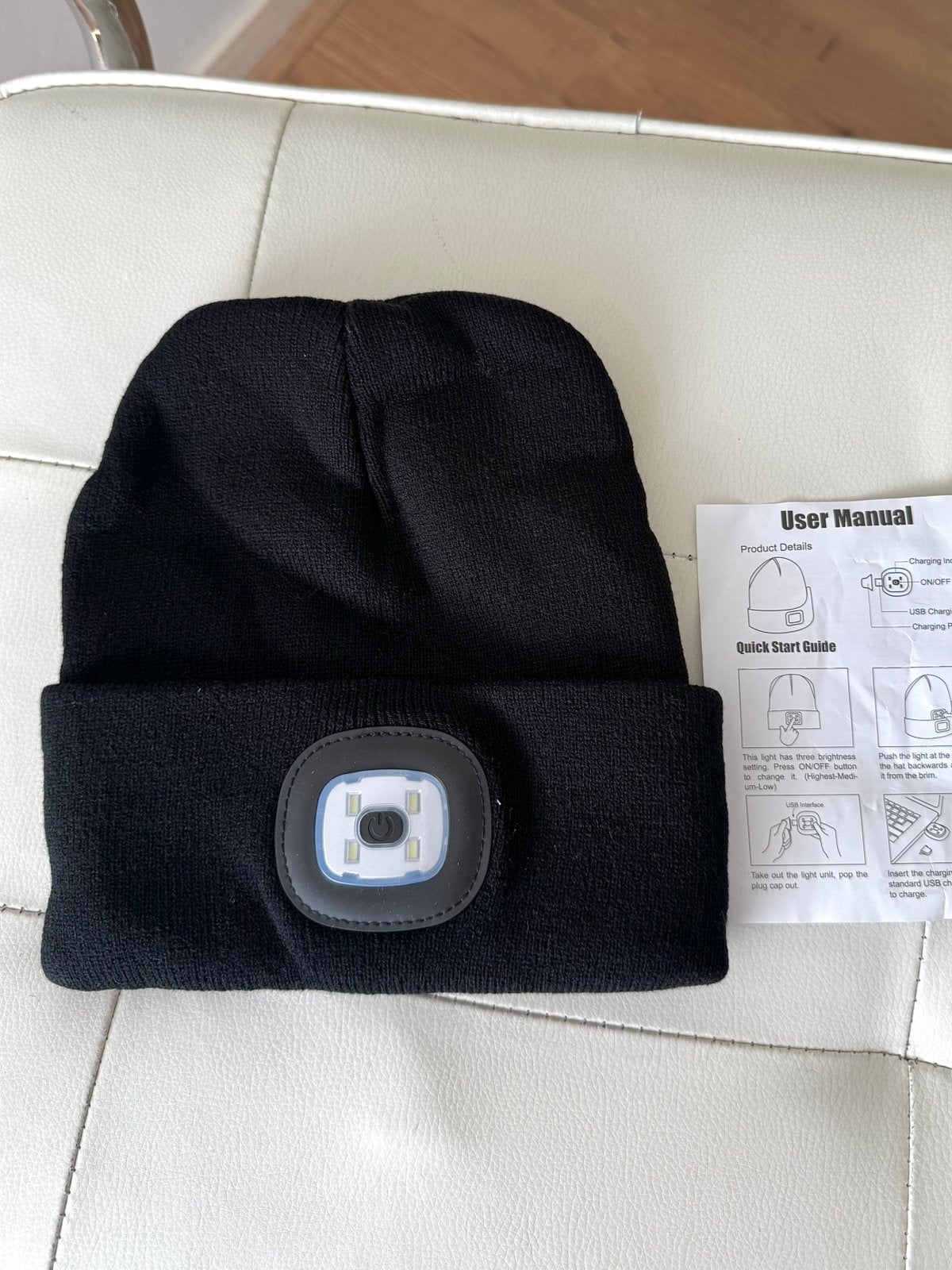 Zwarte LED muts met wit licht oplaadbaar met usb, Verzenden, Nieuw, Overige maten, Muts