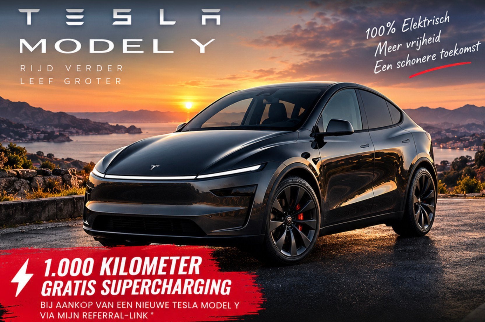 1000 KM gratis supercharging met mijn LINK *ROB63826*, Eén persoon, Kortingsbon