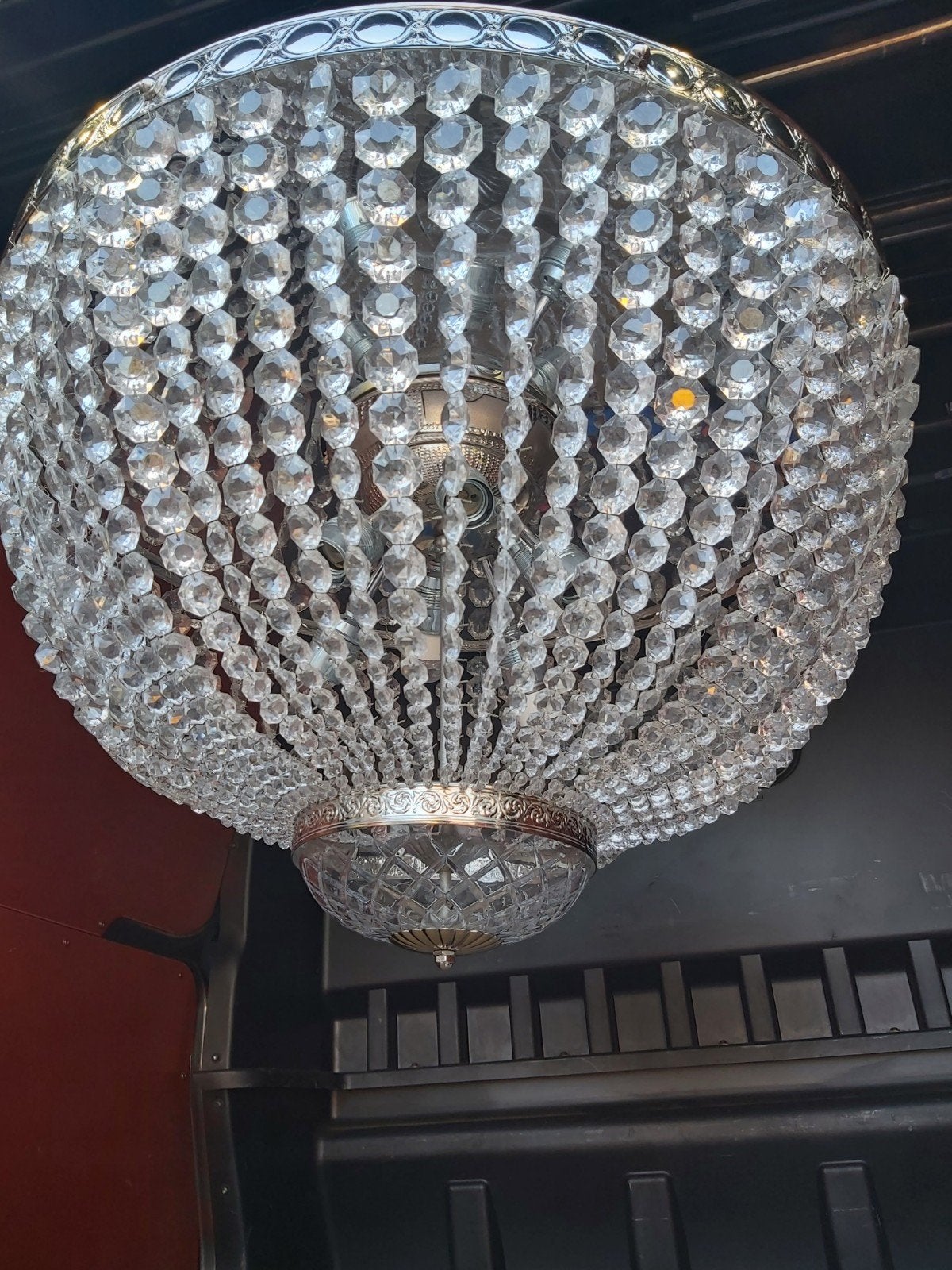 3  zeer grote antieke zilveren kleur kristallen plafonnière, Huis en Inrichting, Lampen | Plafondlampen, Ophalen of Verzenden